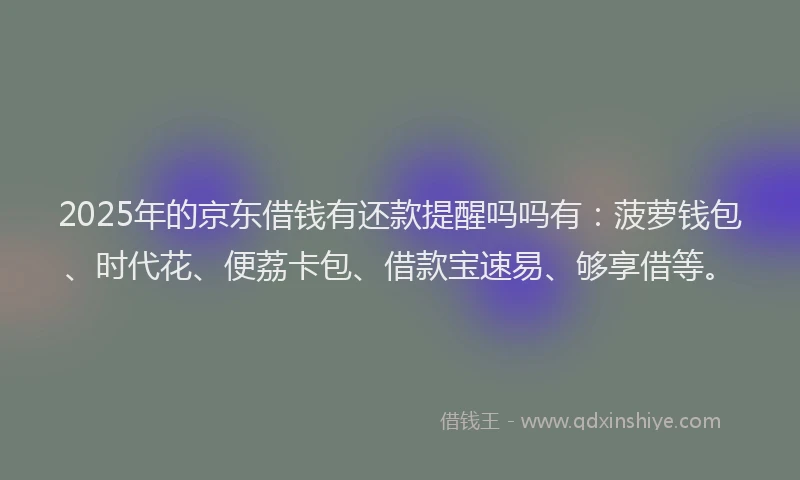 2025年的京东借钱有还款提醒吗吗有：菠萝钱包、时代花、便荔卡包、借款宝速易、够享借等。