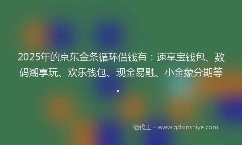 2025年的京东金条循环借钱有：速享宝钱包、数码潮享玩、欢乐钱包、现金易融、小金象分期等。