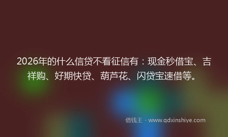 2026年的什么信贷不看征信有：现金秒借宝、吉祥购、好期快贷、葫芦花、闪贷宝速借等。