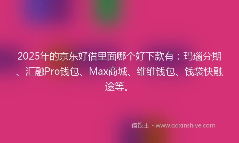 2025年的京东好借里面哪个好下款有：玛瑙分期、汇融Pro钱包、Max商城、维维钱包、钱袋快融途等。