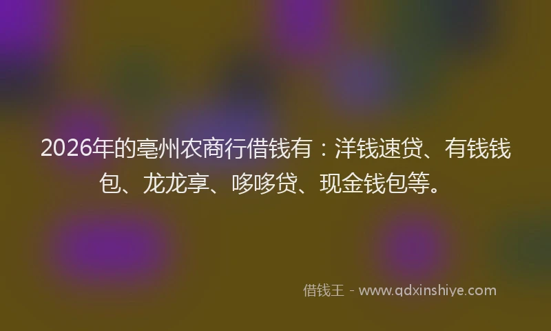 2026年的亳州农商行借钱有：洋钱速贷、有钱钱包、龙龙享、哆哆贷、现金钱包等。