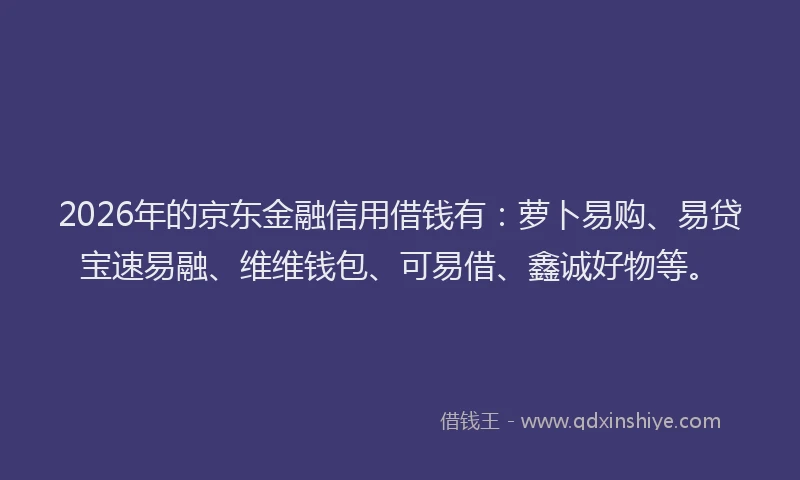 2026年的京东金融信用借钱有：萝卜易购、易贷宝速易融、维维钱包、可易借、鑫诚好物等。