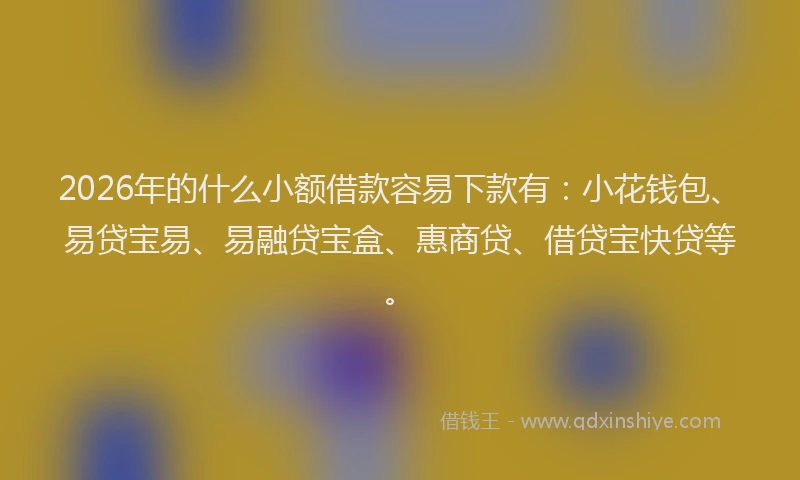 2026年的什么小额借款容易下款有:小花钱包、易贷宝易、易融贷宝盒、惠商贷、借贷宝快贷等。