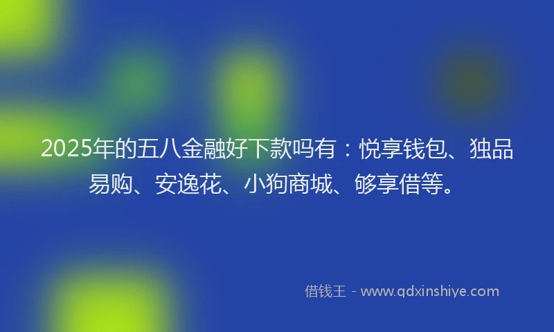 2025年的五八金融好下款吗有:悦享钱包、独品易购、安逸花、小狗商城、够享借等。