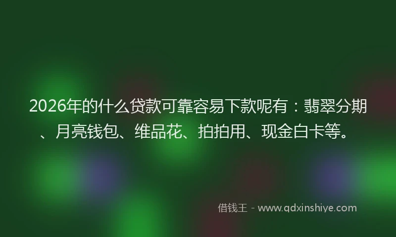 2026年的什么贷款可靠容易下款呢有:翡翠分期、月亮钱包、维品花、拍拍用、现金白卡等。