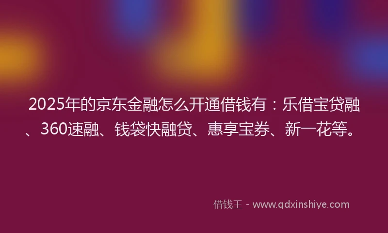 2025年的京东金融怎么开通借钱有：乐借宝贷融、360速融、钱袋快融贷、惠享宝券、新一花等。