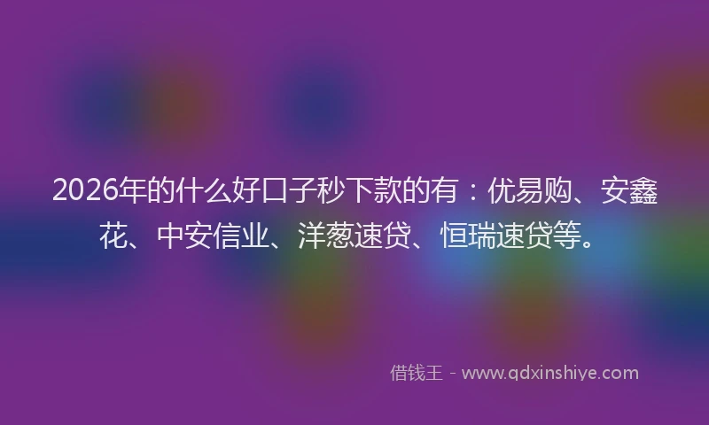2026年的什么好口子秒下款的有:优易购、安鑫花、中安信业、洋葱速贷、恒瑞速贷等。