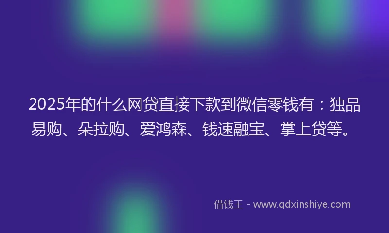 2025年的什么网贷直接下款到微信零钱有：独品易购、朵拉购、爱鸿森、钱速融宝、掌上贷等。