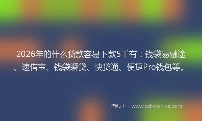 2026年的什么贷款容易下款5千有：钱袋易融途、速借宝、钱袋瞬贷、快贷通、便捷Pro钱包等。