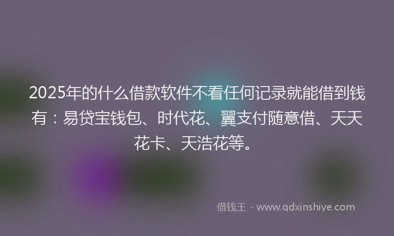 2025年的什么借款软件不看任何记录就能借到钱有:易贷宝钱包、时代花、翼支付随意借、天天花卡、天浩花等。