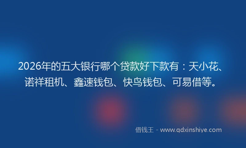2026年的五大银行哪个贷款好下款有：天小花、诺祥租机、鑫速钱包、快鸟钱包、可易借等。