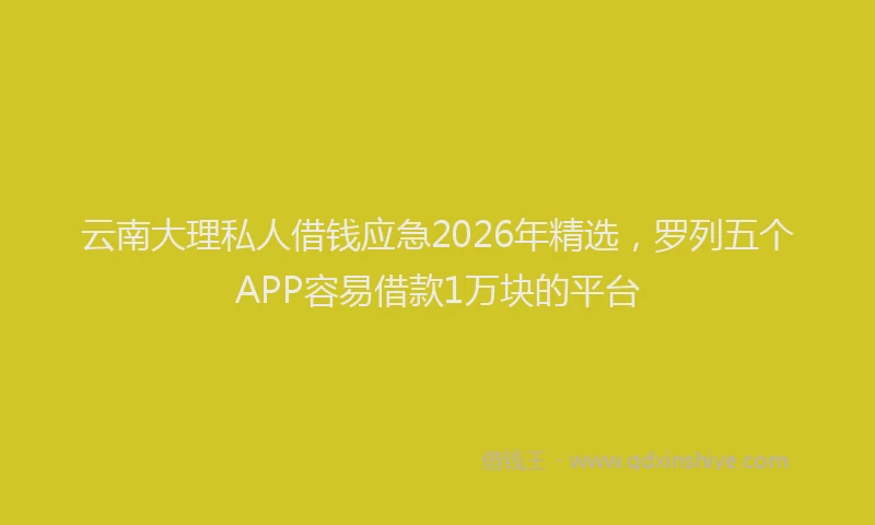 云南大理私人借钱应急2026年精选，罗列五个APP容易借款1万块的平台