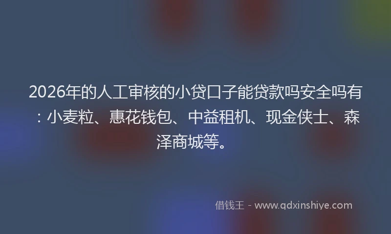 2026年的人工审核的小贷口子能贷款吗安全吗有：小麦粒、惠花钱包、中益租机、现金侠士、森泽商城等。