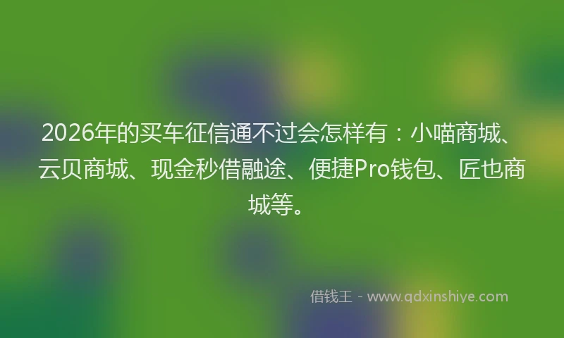 2026年的买车征信通不过会怎样有:小喵商城、云贝商城、现金秒借融途、便捷Pro钱包、匠也商城等。