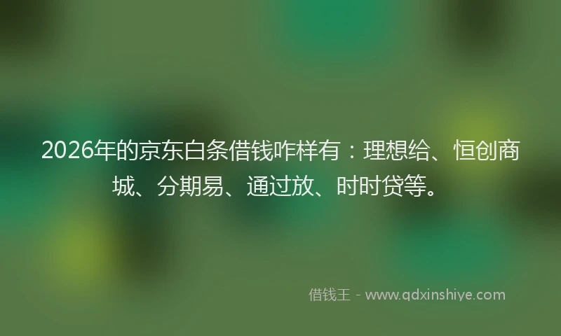 2026年的京东白条借钱咋样有:理想给、恒创商城、分期易、通过放、时时贷等。