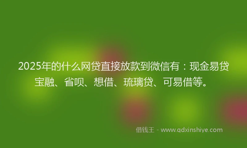 2025年的什么网贷直接放款到微信有：现金易贷宝融、省呗、想借、琉璃贷、可易借等。