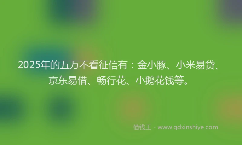 2025年的五万不看征信有:金小豚、小米易贷、京东易借、畅行花、小鹅花钱等。