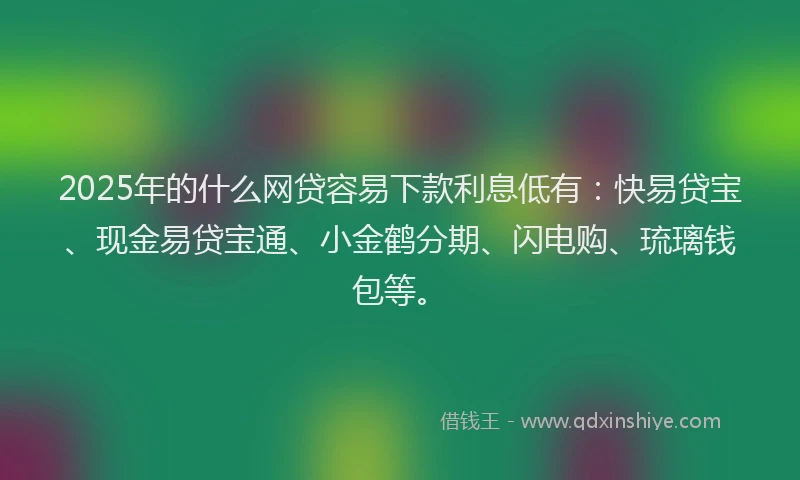 2025年的什么网贷容易下款利息低有:快易贷宝、现金易贷宝通、小金鹤分期、闪电购、琉璃钱包等。