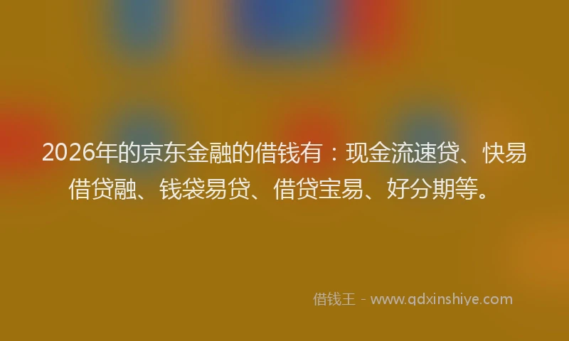 2026年的京东金融的借钱有：现金流速贷、快易借贷融、钱袋易贷、借贷宝易、好分期等。