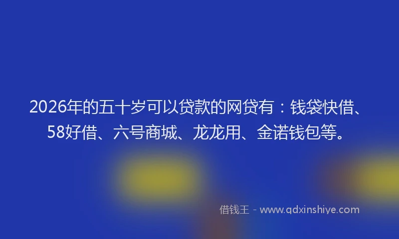 2026年的五十岁可以贷款的网贷有：钱袋快借、58好借、六号商城、龙龙用、金诺钱包等。