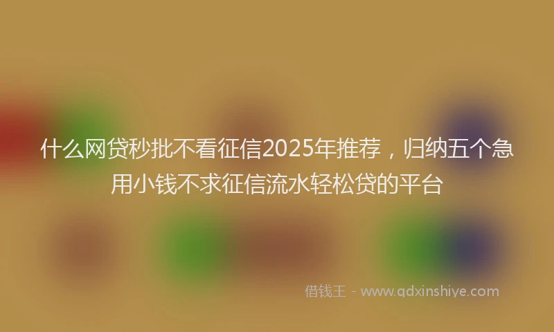 什么网贷秒批不看征信2025年推荐,归纳五个急用小钱不求征信流水轻松贷的平台