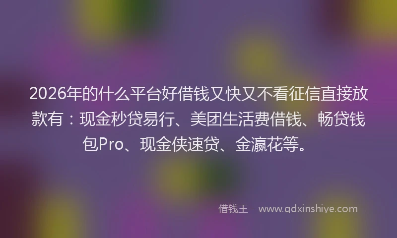 2026年的什么平台好借钱又快又不看征信直接放款有:现金秒贷易行、美团生活费借钱、畅贷钱包Pro、现金侠速贷、金瀛花等。