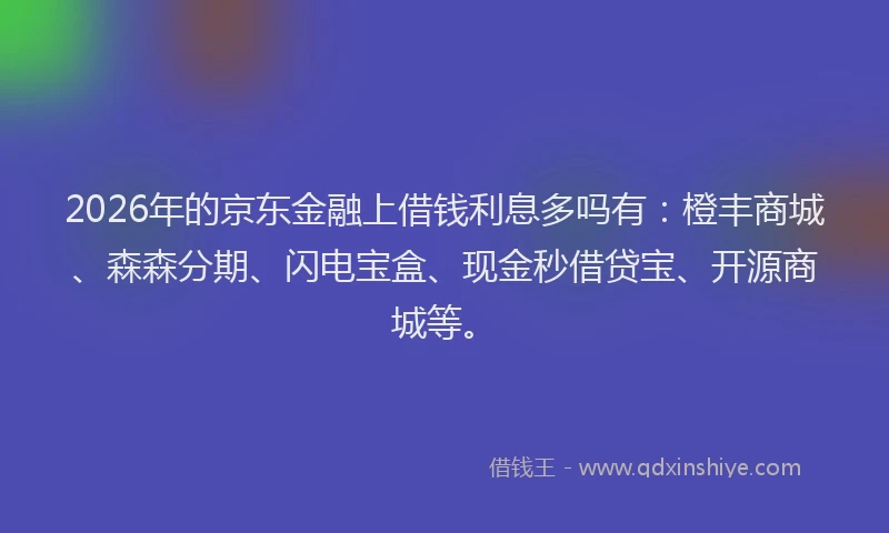 2026年的京东金融上借钱利息多吗有:橙丰商城、森森分期、闪电宝盒、现金秒借贷宝、开源商城等。