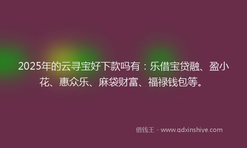 2025年的云寻宝好下款吗有:乐借宝贷融、盈小花、惠众乐、麻袋财富、福禄钱包等。