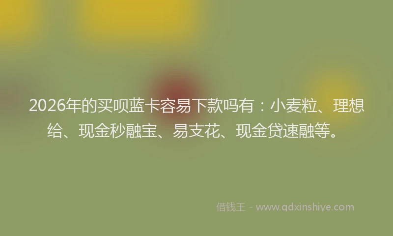 2026年的买呗蓝卡容易下款吗有：小麦粒、理想给、现金秒融宝、易支花、现金贷速融等。