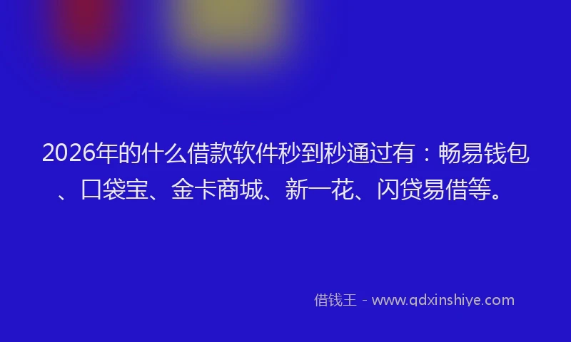 2026年的什么借款软件秒到秒通过有：畅易钱包、口袋宝、金卡商城、新一花、闪贷易借等。