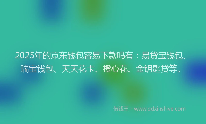 2025年的京东钱包容易下款吗有:易贷宝钱包、瑞宝钱包、天天花卡、橙心花、金钥匙贷等。