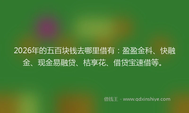 2026年的五百块钱去哪里借有：盈盈金科、快融金、现金易融贷、桔享花、借贷宝速借等。
