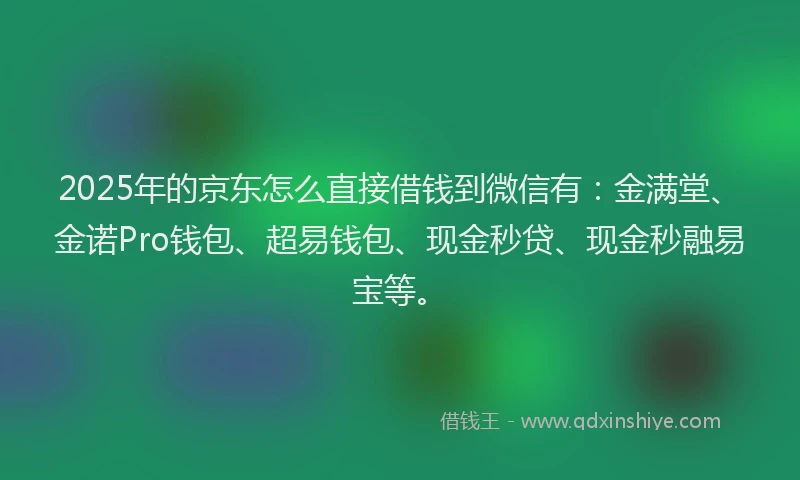 2025年的京东怎么直接借钱到微信有：金满堂、金诺Pro钱包、超易钱包、现金秒贷、现金秒融易宝等。