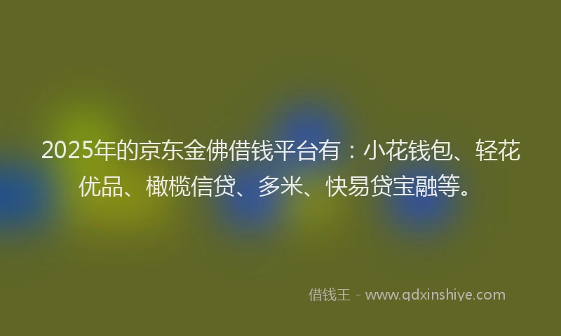 2025年的京东金佛借钱平台有:小花钱包、轻花优品、橄榄信贷、多米、快易贷宝融等。