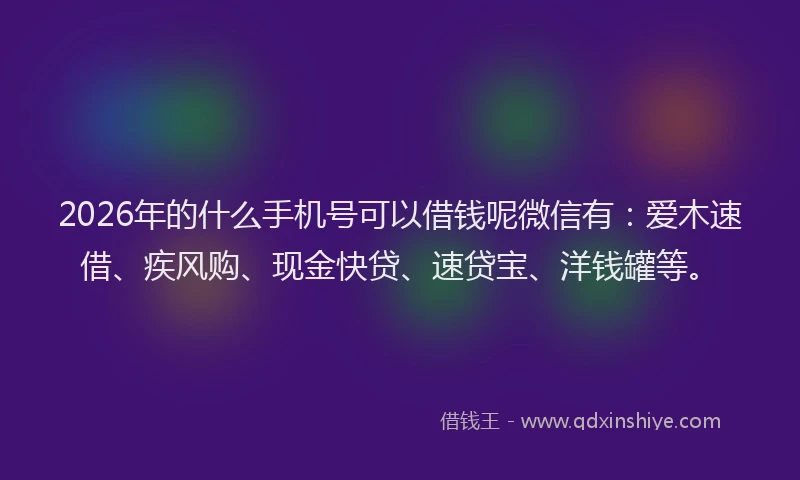 2026年的什么手机号可以借钱呢微信有：爱木速借、疾风购、现金快贷、速贷宝、洋钱罐等。