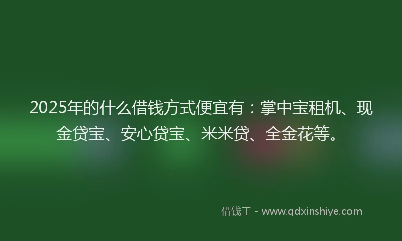2025年的什么借钱方式便宜有：掌中宝租机、现金贷宝、安心贷宝、米米贷、全金花等。