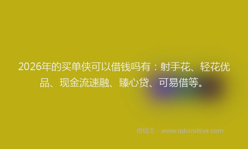 2026年的买单侠可以借钱吗有：射手花、轻花优品、现金流速融、臻心贷、可易借等。