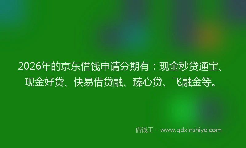 2026年的京东借钱申请分期有：现金秒贷通宝、现金好贷、快易借贷融、臻心贷、飞融金等。