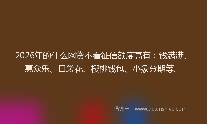 2026年的什么网贷不看征信额度高有：钱满满、惠众乐、口袋花、樱桃钱包、小象分期等。