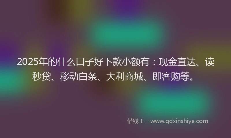 2025年的什么口子好下款小额有：现金直达、读秒贷、移动白条、大利商城、即客购等。