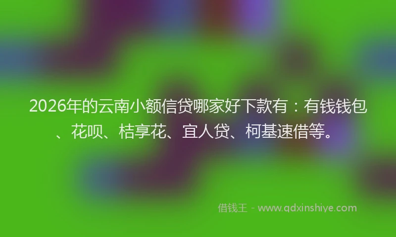 2026年的云南小额信贷哪家好下款有:有钱钱包、花呗、桔享花、宜人贷、柯基速借等。