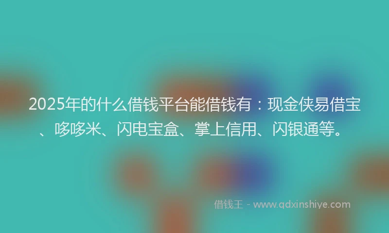 2025年的什么借钱平台能借钱有：现金侠易借宝、哆哆米、闪电宝盒、掌上信用、闪银通等。