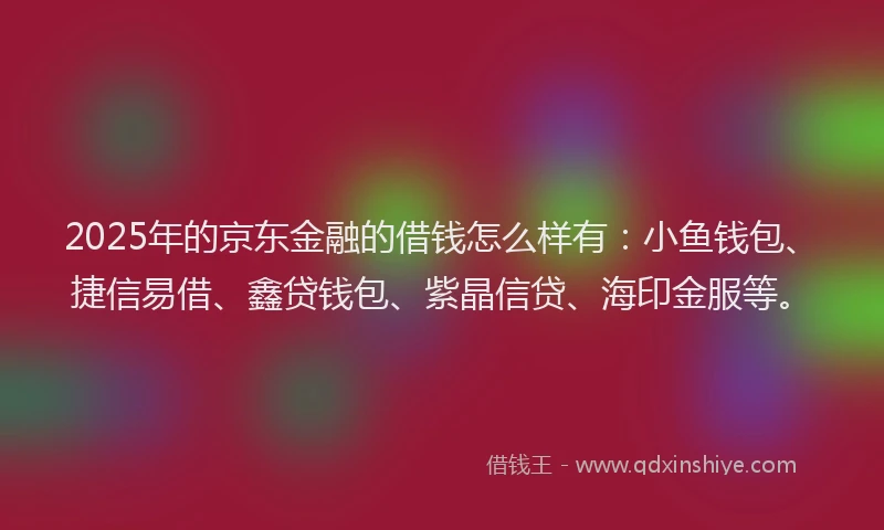 2025年的京东金融的借钱怎么样有:小鱼钱包、捷信易借、鑫贷钱包、紫晶信贷、海印金服等。