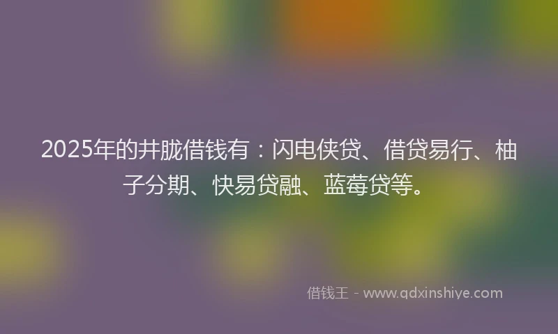 2025年的井胧借钱有：闪电侠贷、借贷易行、柚子分期、快易贷融、蓝莓贷等。