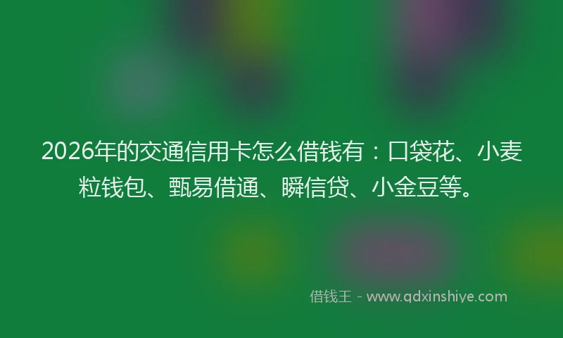 2026年的交通信用卡怎么借钱有:口袋花、小麦粒钱包、甄易借通、瞬信贷、小金豆等。
