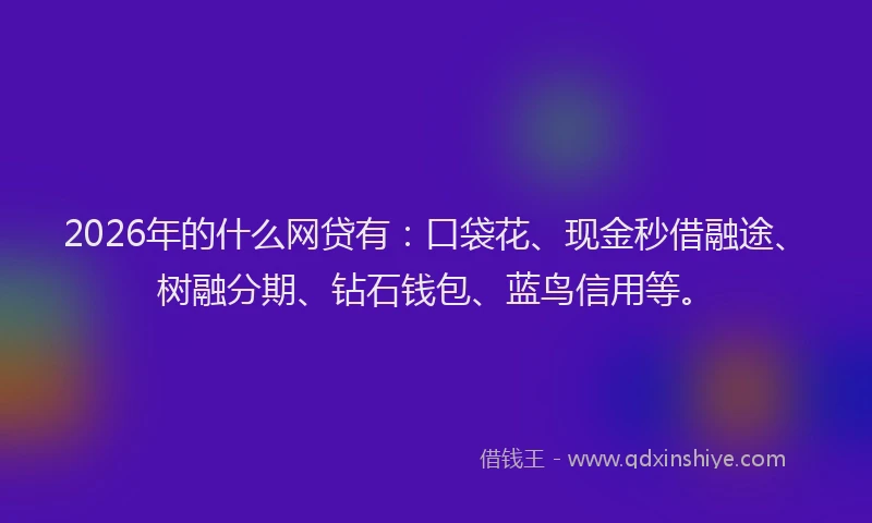 2026年的什么网贷有：口袋花、现金秒借融途、树融分期、钻石钱包、蓝鸟信用等。
