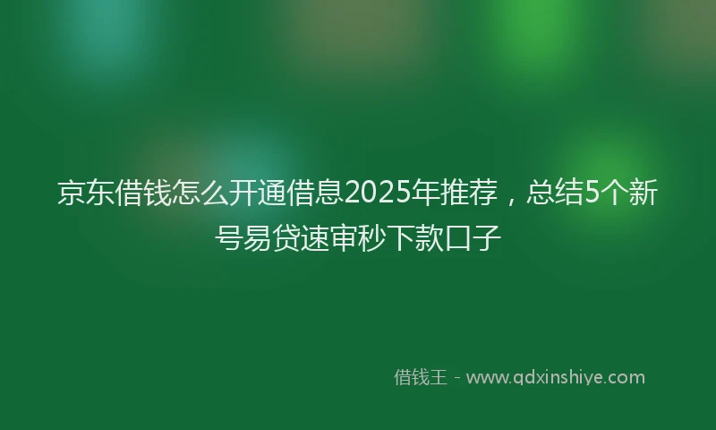 京东借钱怎么开通借息2025年推荐，总结5个新号易贷速审秒下款口子