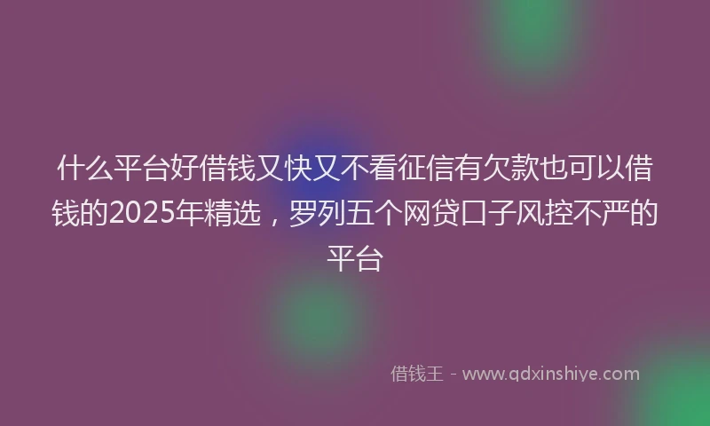 什么平台好借钱又快又不看征信有欠款也可以借钱的2025年精选，罗列五个网贷口子风控不严的平台