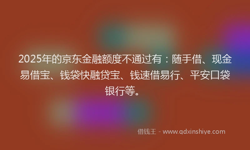 2025年的京东金融额度不通过有：随手借、现金易借宝、钱袋快融贷宝、钱速借易行、平安口袋银行等。