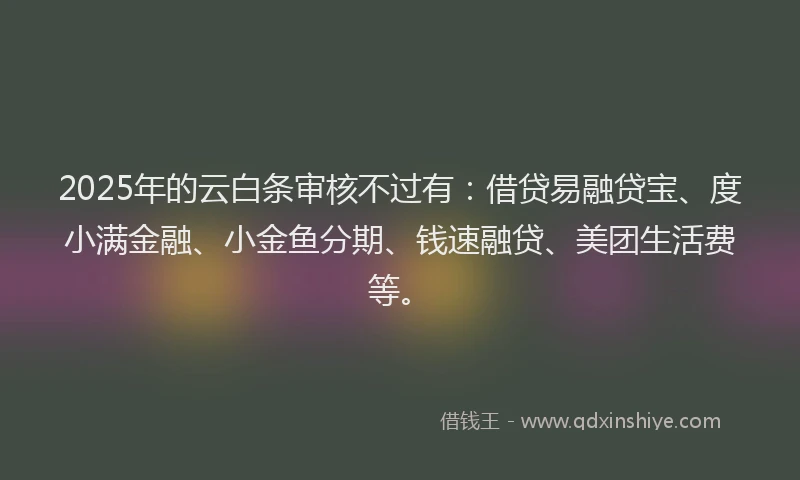 2025年的云白条审核不过有：借贷易融贷宝、度小满金融、小金鱼分期、钱速融贷、美团生活费等。